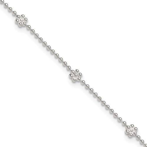 Sterling Silver Flowers 8-Station Plus 1 Inch Extender - Total 10 Inch Anklet, 9"