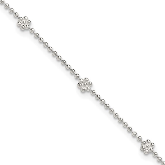 Sterling Silver Flowers 8-Station 9 inch Plus 1 inch Extender - Total 10 inch Anklet