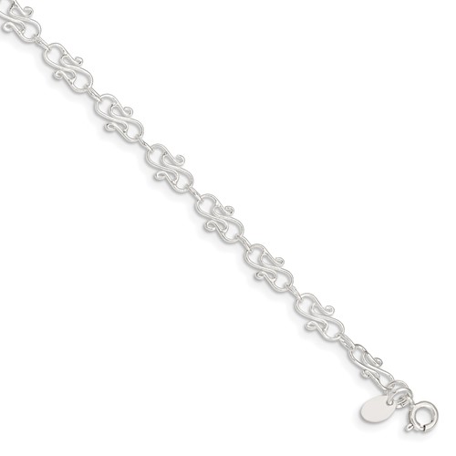 Sterling Silver Fancy Polished Anklet, 10"