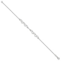 Sterling Silver Polished Fancy Heart Link Anklet, 9" view 2