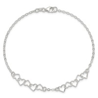Sterling Silver Polished Fancy Heart Link Anklet, 9" view 5
