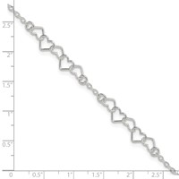 Sterling Silver Polished Fancy Heart Link Anklet, 9" view 4