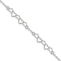 Sterling Silver Polished Fancy Heart Link Anklet, 9" view 1