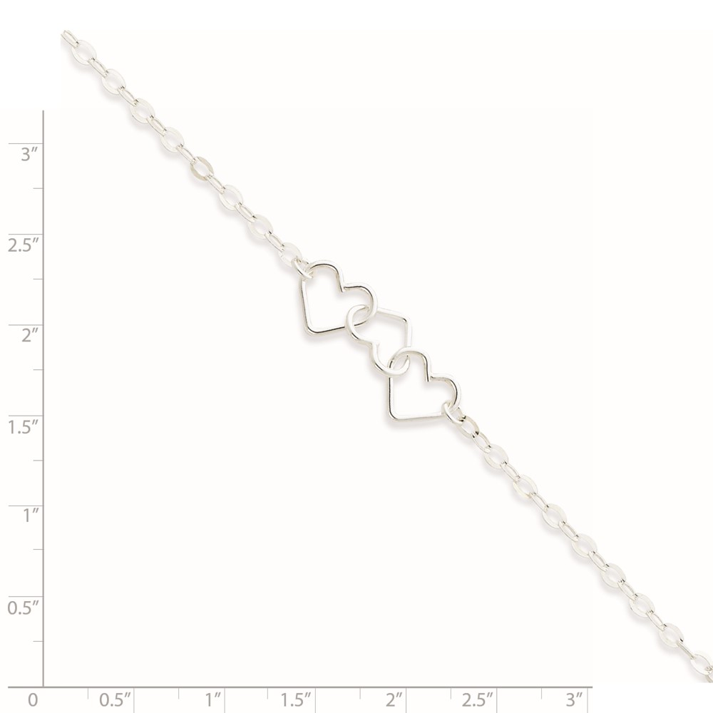 Sterling Silver 10inch Solid Polished Fancy Heart Link Anklet (QG1255-10)