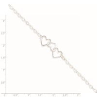 Sterling Silver Solid Polished Fancy Heart Link Anklet, 10" view 2