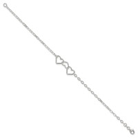 Sterling Silver Solid Polished Fancy Heart Link Anklet, 9" view 2