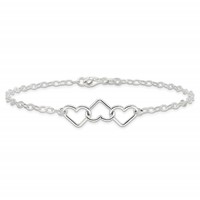 Sterling Silver Solid Polished Fancy Heart Link Anklet, 9" view 3