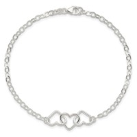 Sterling Silver Solid Polished Fancy Heart Link Anklet, 9" view 5