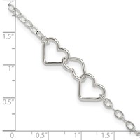 Sterling Silver Solid Polished Fancy Heart Link Anklet, 9" view 4