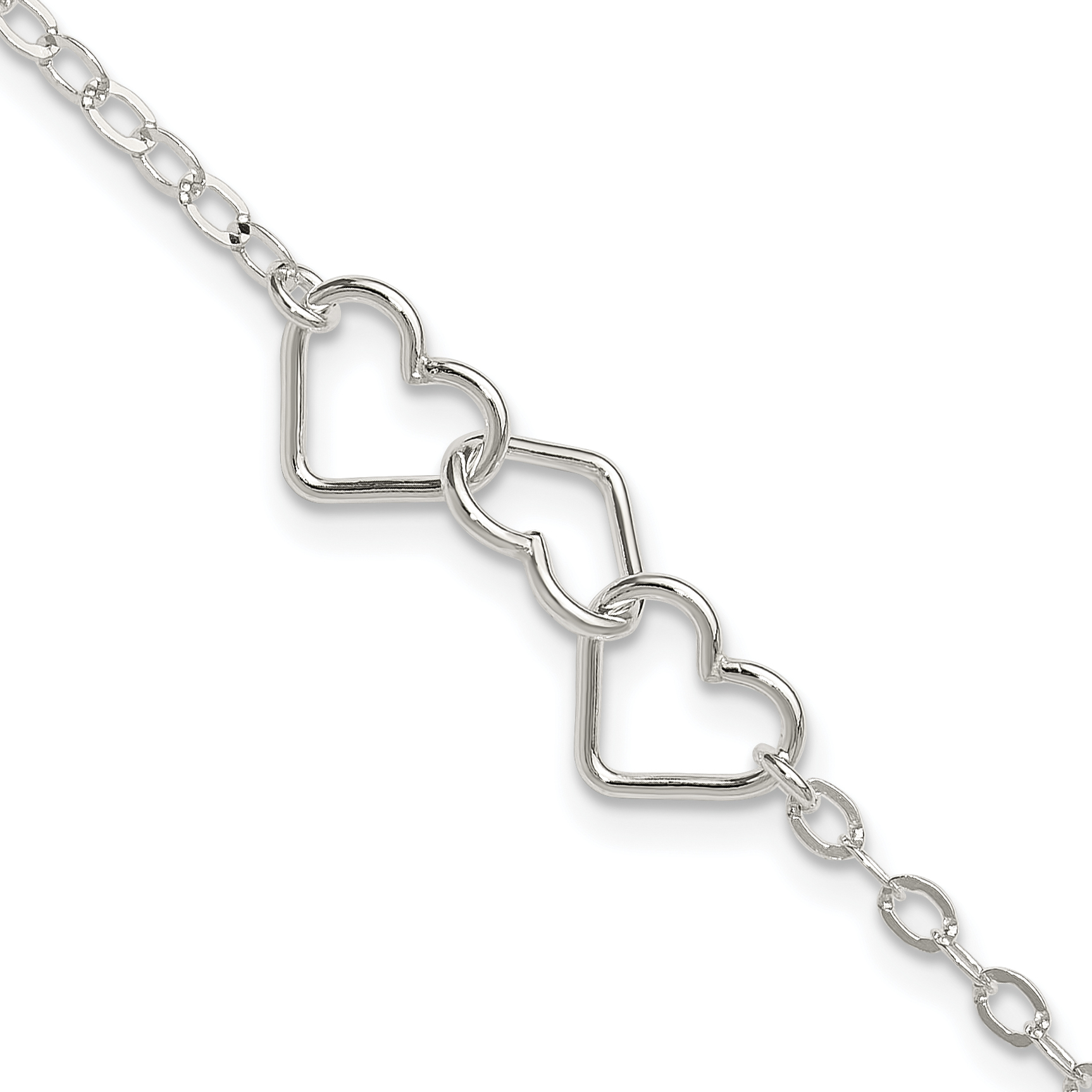 Sterling Silver 9inch Solid Polished Fancy Heart Link Anklet (QG1255-9)