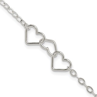 Sterling Silver 9inch Solid Polished Fancy Heart Link Anklet