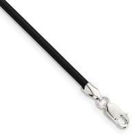 Sterling Silver 2mm Black Rubber Cord 16 Inch Necklace view 1