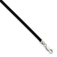 Sterling Silver 3mm Black Rubber Cord Necklace, 16" view 1