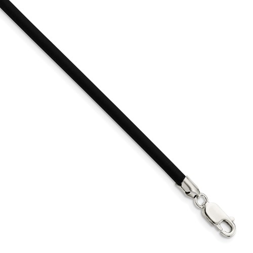 Sterling Silver 3mm Black Rubber Cord Necklace, 16"