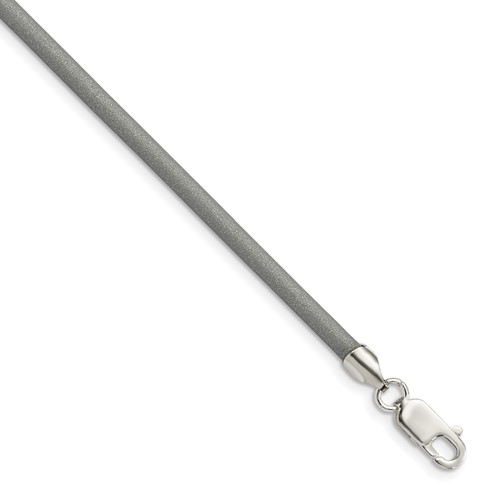 Sterling Silver 3mm Metallic Rubber Cord Necklace, 18"