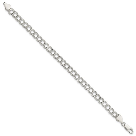 Sterling Silver 6mm Solid Double Link Charm Bracelet