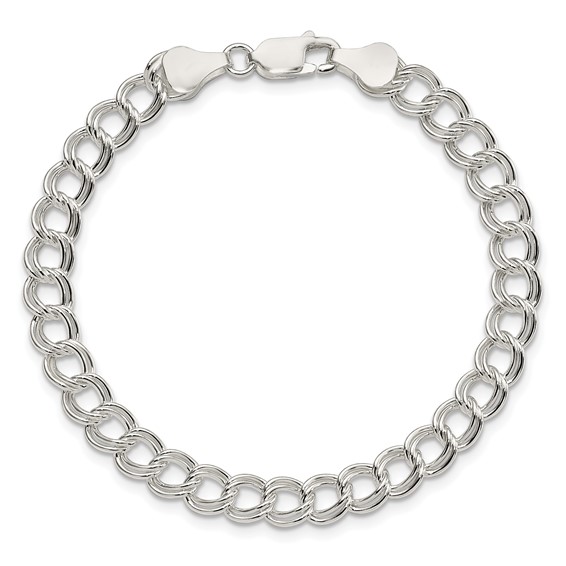 Sterling Silver 6mm Solid Double Link Charm Bracelet
