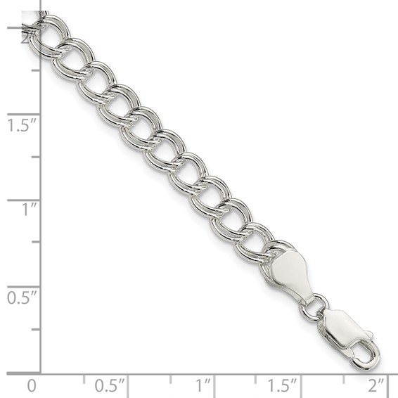 Sterling Silver 6mm Solid Double Link Charm Bracelet