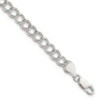 Sterling Silver 6mm Solid Double Link Charm Bracelet, 6" view 1