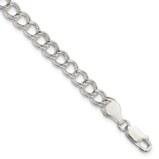 Sterling Silver 6mm Solid Double Link Charm Bracelet