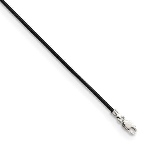 Sterling Silver 1.5mm Black Leather Cord Necklace, 16"