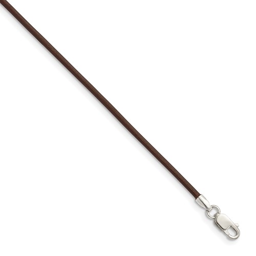 Sterling Silver 1.5mm Brown Leather Cord Necklace, 16"