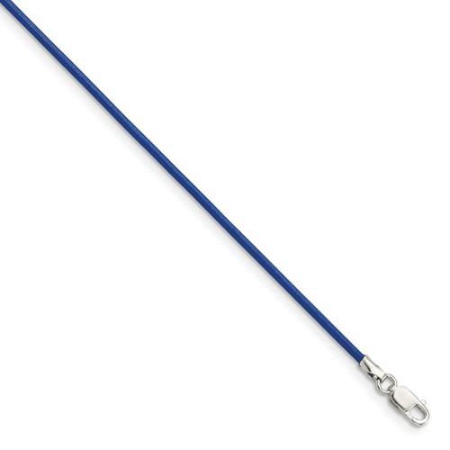 Sterling Silver 1.5mm Royal Blue Leather Cord Necklace, 16"