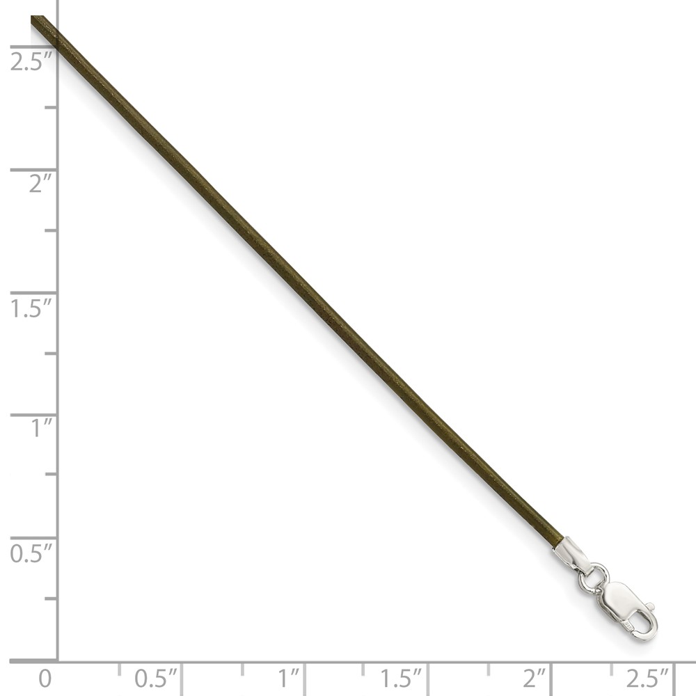 Sterling Silver 18inch 1.5mm Olive Leather Cord Necklace (QG1303-18)