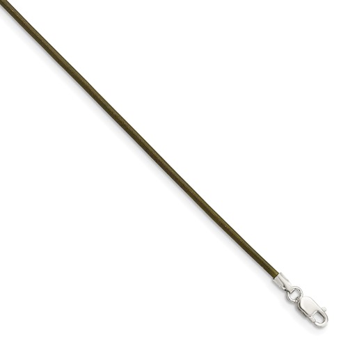 Sterling Silver 1.5mm Olive Leather Cord Necklace, 16"