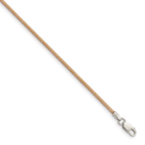 Sterling Silver 1.5mm Natural Leather Cord Necklace, 16"