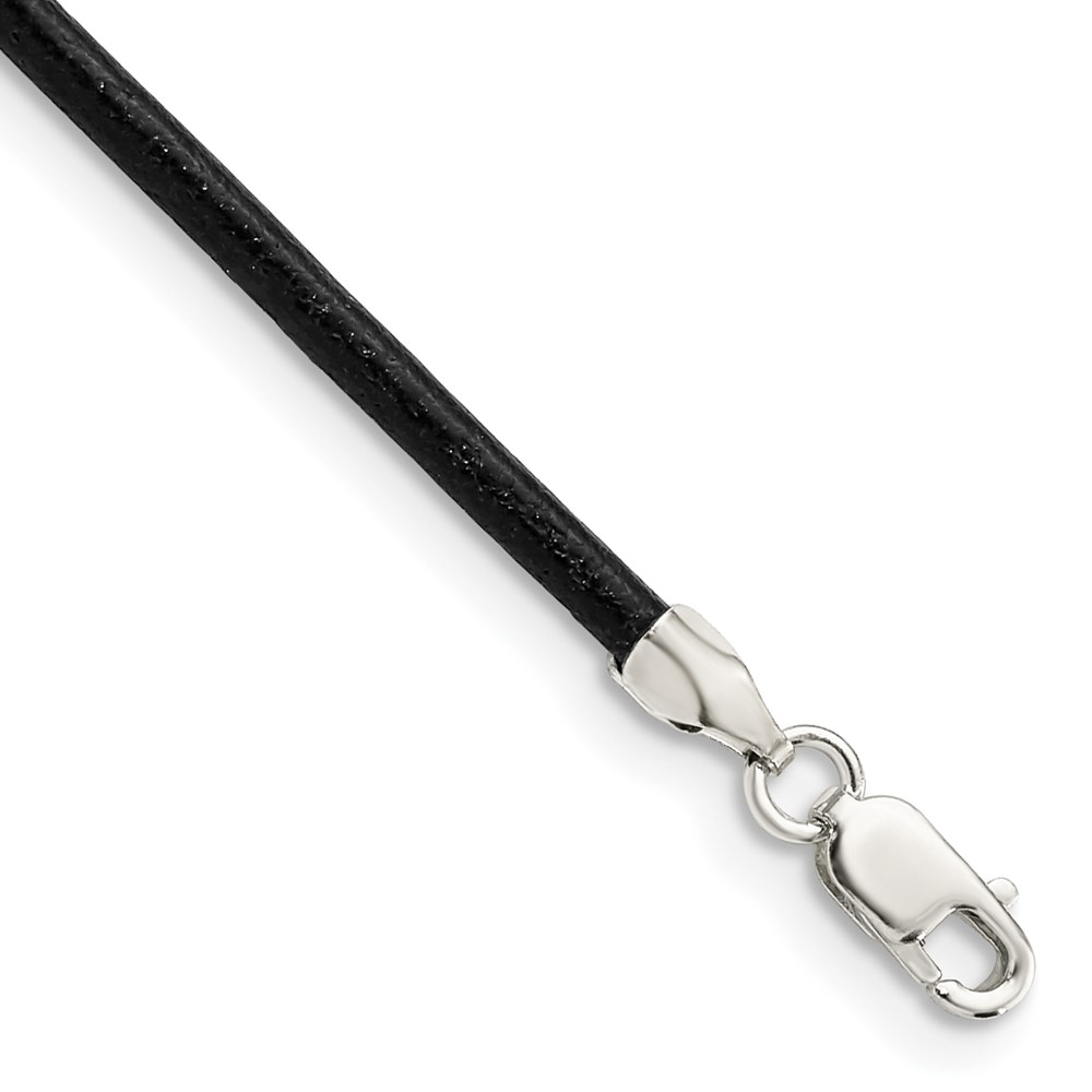 Sterling Silver 20inch 2mm Black Leather Cord Necklace (QG1306-20)