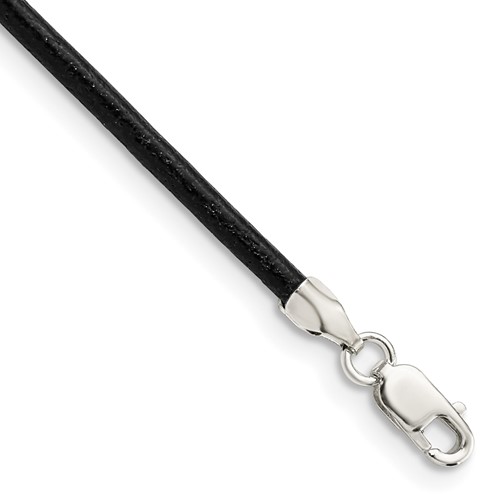 Sterling Silver 2mm Black Leather Cord Necklace, 16"