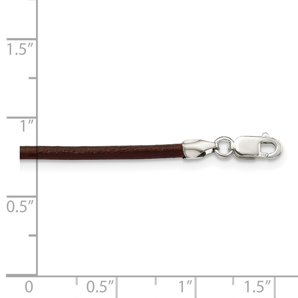 Sterling Silver 20inch 2mm Brown Leather Cord Necklace (QG1307-20)