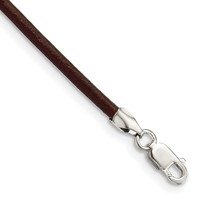 Sterling Silver 2mm Brown Leather Cord Necklace, 16" view 1