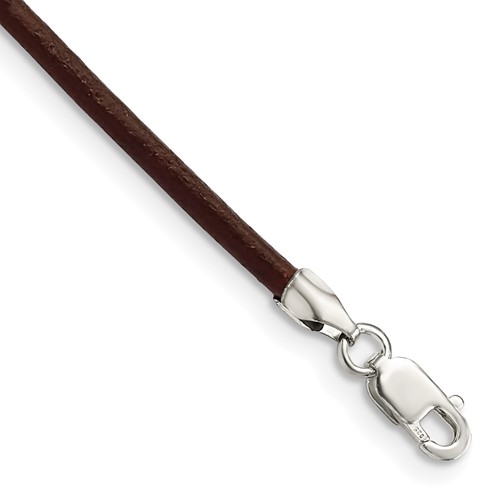 Sterling Silver 2mm Brown Leather Cord Necklace, 16"