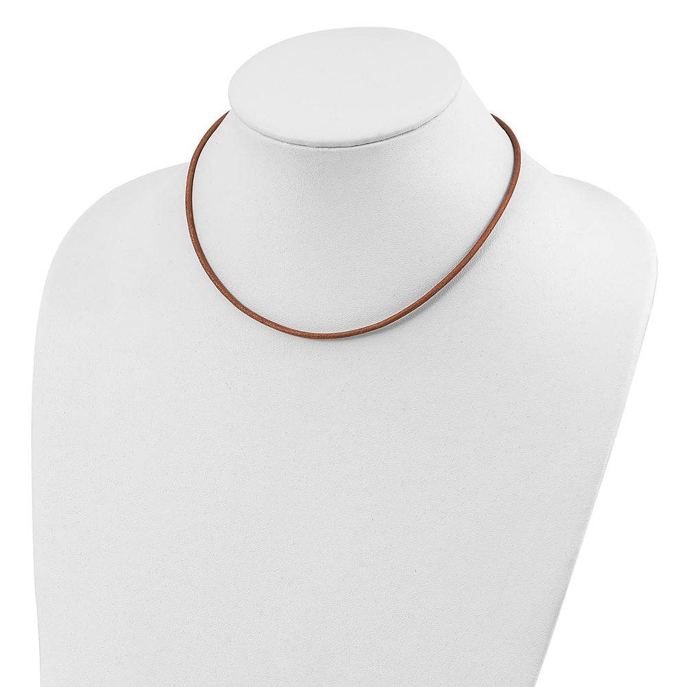 Sterling Silver 20inch 2mm Natural Leather Cord Necklace (QG1308-20)
