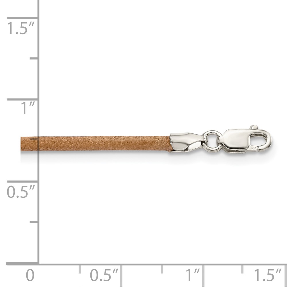 Sterling Silver 20inch 2mm Natural Leather Cord Necklace (QG1308-20)