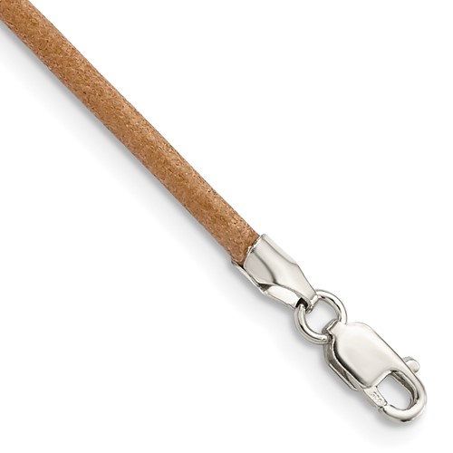 Sterling Silver 2mm Natural Leather Cord Necklace, 16"