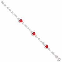 Sterling Silver Polished & Red Enamel Heart Bracelet with Ext Children's, 1" view 2