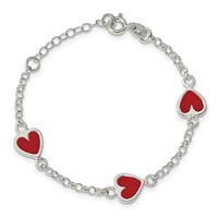 Sterling Silver Polished & Red Enamel Heart Bracelet with Ext Children's, 1" view 3