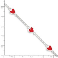 Sterling Silver Polished & Red Enamel Heart Bracelet with Ext Children's, 1" view 4