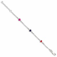 Sterling Silver Polished & Multi-color Enameled Hearts Bracelet with Extension Children's, 1" view 2