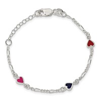 Sterling Silver Polished & Multi-color Enameled Hearts Bracelet with Extension Children's, 1" view 3