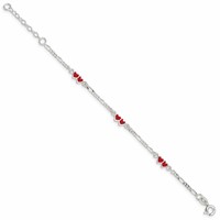 Sterling Silver Polished & Red Enameled Double Heart Bracelet with Extension Children's, 1" view 2
