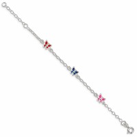 Sterling Silver Multi-color Enamel Butterfly with Ext. Children's Bracele, 1" view 2