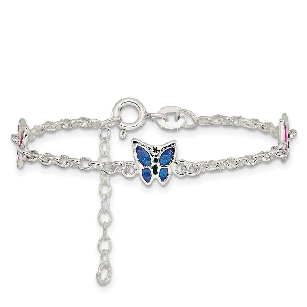 Sterling Silver Multi-color Enamel Butterfly w/ 1in ext. Children's Bracele (QG1332-6)