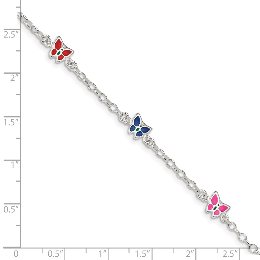 Sterling Silver Multi-color Enamel Butterfly w/ 1in ext. Children's Bracele (QG1332-6)