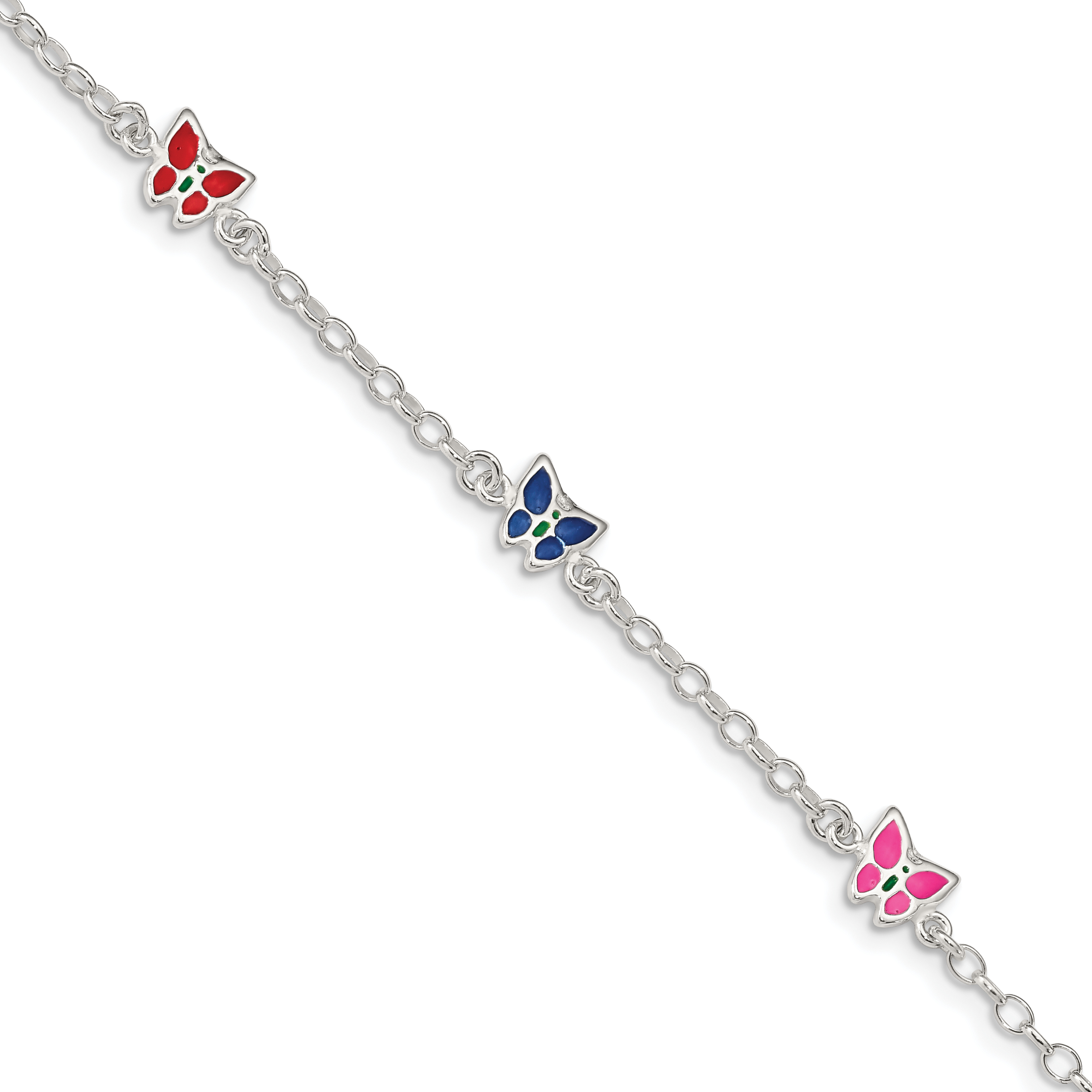 Sterling Silver Multi-color Enamel Butterfly w/ 1in ext. Children's Bracele (QG1332-6)