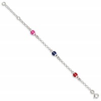 Sterling Silver Multi-color Enamel Ladybugs Bracelet with Ext. Children's, 1" view 2