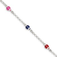Sterling Silver Multi-color Enamel Ladybugs Bracelet with Ext. Children's, 1" view 1